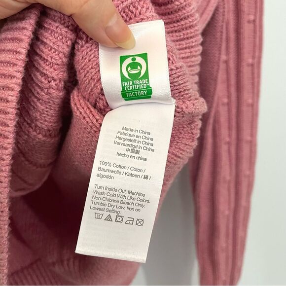 J. Crew Dusty Pink Red Bauble Cable Knit Popover Crewneck Sweater 100% Cotton XL - Picture 4 of 5